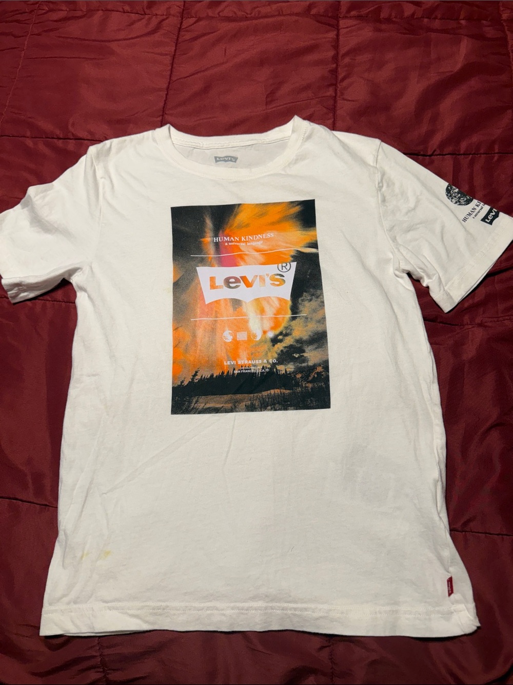 Levi's White Short Sleeve Tee with Orange and Black Graphic Panel